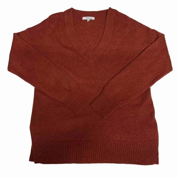 Madewell Bartlett V Neck Pullover Sweater Wool Blend Burnished Orange XS - Picture 5 of 14